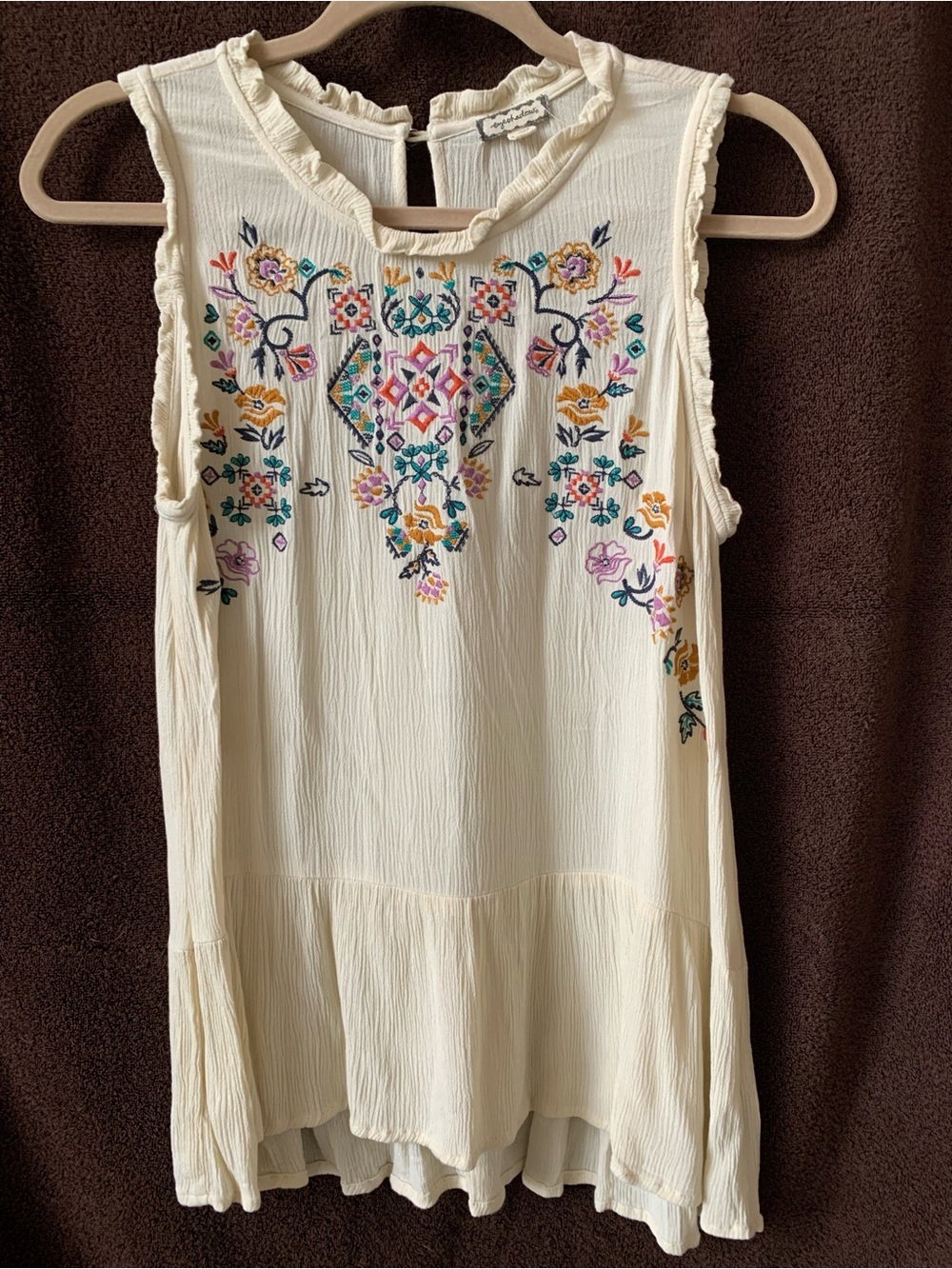 Embroidered Cream Sleeveless Boho Top, Eyeshadow - Size Large